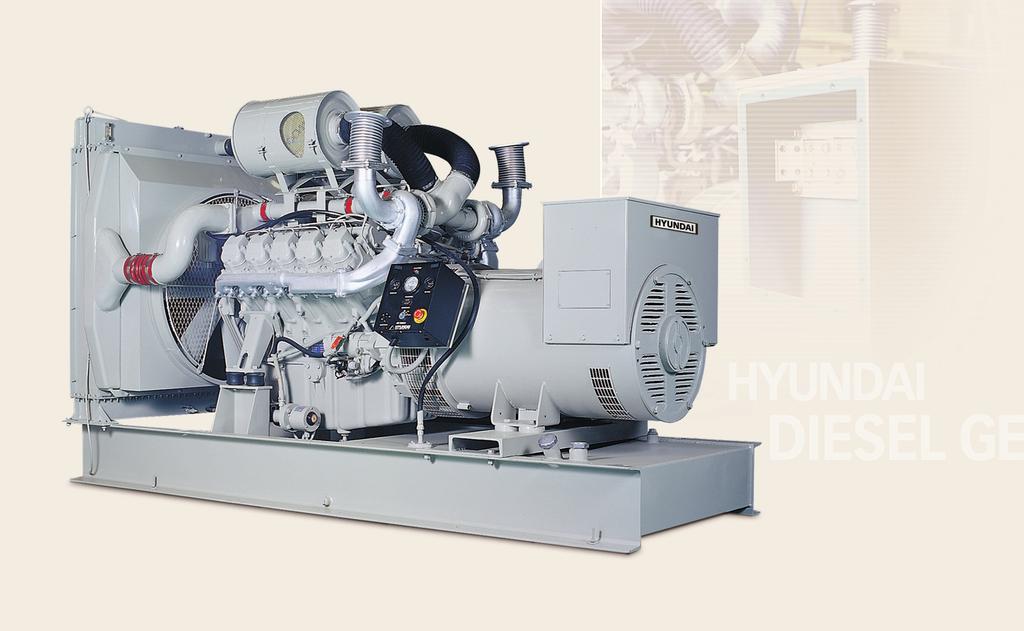 HYUNDAI DIESEL GENERATOR SETS Features of Diesel Generator Sets Various Diesel Engines Sound Attenuated Silencer to supply various worldwide engine brands according to use durable expanded silencer