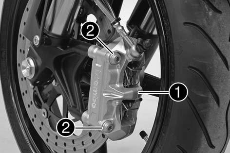 The lateral balance ensures that the brake pads always have the best possible contact to the brake disk. Apply Loctite 243 to the screws [2] on the brake caliper support and tighten to 45 Nm.