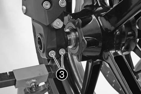 MAINTENANCE WORK ON CHASSIS AND ENGINE» 47 Do not operate the hand brake when the front wheel has been dismounted. Be careful not to damage the brake disk when you lay the front wheel down.