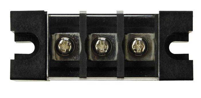 Medium-Pwer Thru-Panel Terminal Blck Pitch: 13mm 600 Vlts / 0 Amps 600V A 12-22 AWG CU -40C t +90C Husing: Standard Clr: Black Cver:, Clear Brass, Nickel Plated Psitins