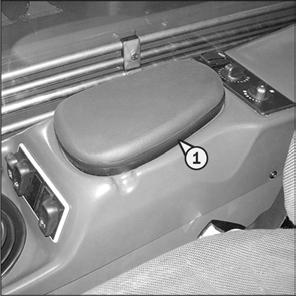 11 - ARMREST AND STORAGE - Lift the armrest (1) to access the storage area. 12 - STORAGE TRAY - RADIO (OPTION) Radio option shown in place of the storage tray.