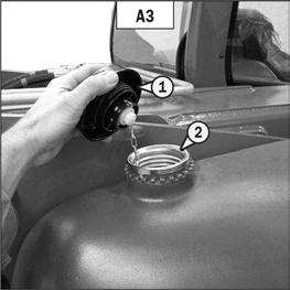 - If necessary, add oil (see chapter: 6 - MAINTENANCE: LUBRICANTS AND FUEL) at the filler port (2) (fig. A1). - Visually check that there is no leakage of oil from the engine.
