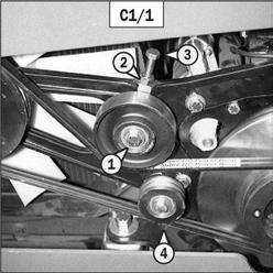 IMPORTANT: When changing the fanbelt, tighten screw (3) (fig. C1/1 and C1/2) one-and-a-half turns, after having allowed the engine to idle for 30 minutes.