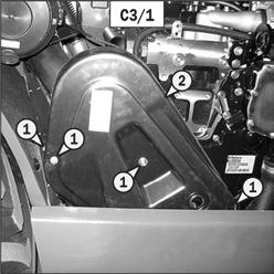 C4 - ANGLE GEAR BOX OIL LEVEL CHECK Park the telescopic handler on level ground with the boom raised and the engine stopped. - Remove level plug (1) (fig. C4).