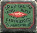 1910 First DIAMOND LOGO Issues LR-1A.1.22 LONG RIFLE. Green and black label with red, white and black printing. Buff two-piece, full cover box. Full wrap-around end label.