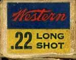 1927- "BULLSEYE" Non-Corrosive Issues L-l.22 LONG. "LESMOK POWDER". Blue and yellow label with red, white and blue printing. Buff twopiece, full cover box. Full, wrap-around end label.