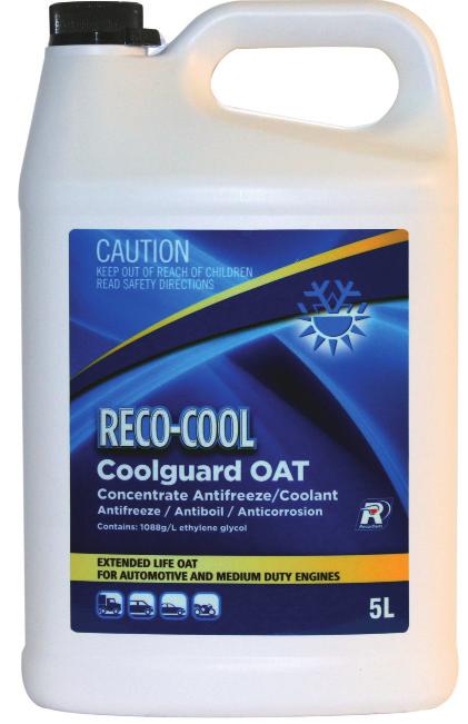 Reco-cool Coolguard OAT ENGINE COOLANTS ENGINE COOLANTS Premium anti-freeze, antiboil and anti-corrosion coolant Reco-Cool Coolguard OAT is a glycol based engine coolant with a corrosion inhibitor