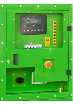PROTECTION, DISTRIBUTION AND AUTOMATIC CONTROL panel which starts the generator set when it detects a mains failure and