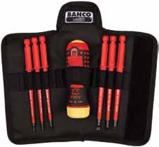between the handle and shank Black oxide tips prevent chipping of chrome to reduce possible contamination at work location 808061 BE-8572 7 PIECE INSULATED RATCHETING SCREWDRIVER SETS A must have