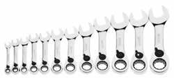 15 STUBBY REVERSIBLE RATCHETING COMBINATION WRENCHES High Polish Chrome Finish, 12 Point, SAE MWS-12RCS 12 Piece Reversible Stubby Ratcheting Combination Wrench Set, Metric, in Plastic Tray MWS-12RCS