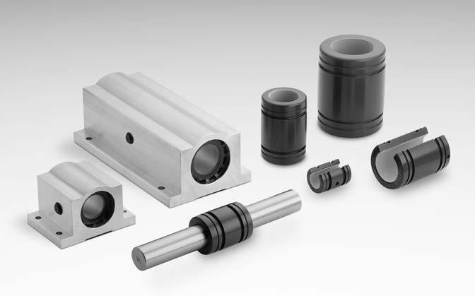Thomson RoundRail Linear Guides and Components FluoroNyliner Bushing Bearings Specialty Bearings Thomson FluoroNyliner Bushing Bearings offer: High performance in contaminated, washdown or submerged