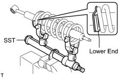 4-1) (1) Do not compress the coil spring more than necessary. (2) Do not use an impact wrench. It will damage SST. Fig.