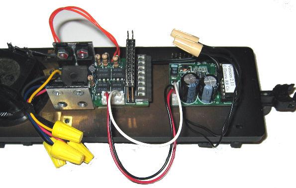 4. Select a suitable location to mount the Sound Commander 2. The following picture shows a typical installation inside the tender. A typical TMCC driver upgrade board is present in this tender.