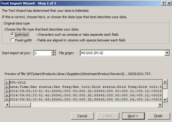 Text Import Wizard Step 1 will be shown (Fig 5.2). Choose "Delimited"File Type".