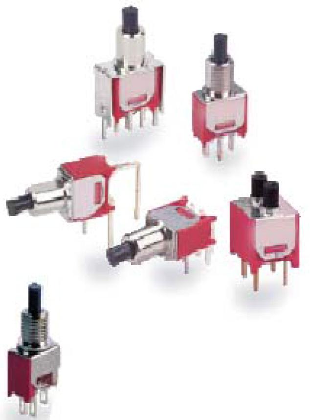 Pushbutton Switches Specifications: Contact rating Mechanical life Maximum contact resistance Minimum insulation resistance Dielectric strength Operating temperature Materials: Case Plunger Bushing