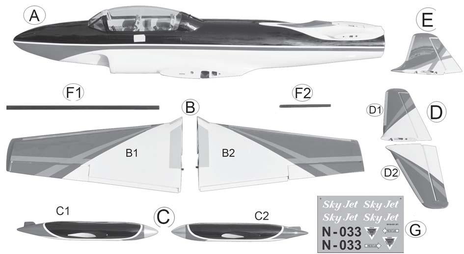 REPLACEMENT LARGE PARTS A. Fuselage. B. Wing panels.
