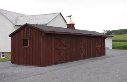 options shown above: cupola, weathervane, decorative vent, partition wall, additional dutch door Horse Barn Run-In Shelter Size B & B B &B Lean-to Size opening size Wood B & B w/ tack room w/o tack