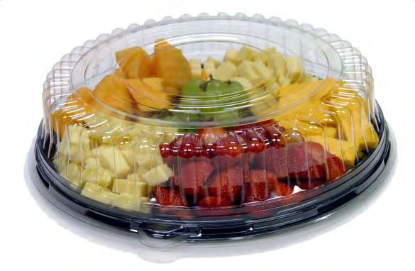 10- Campus Smart Servers Catalog CATERING TRAYS AND BOWLS Easy Snap-On & secure fit closure Domes - made with Crystal clear PETE Bases - made with sturdy PETE Stackable Catering Trays 51230-C 12"