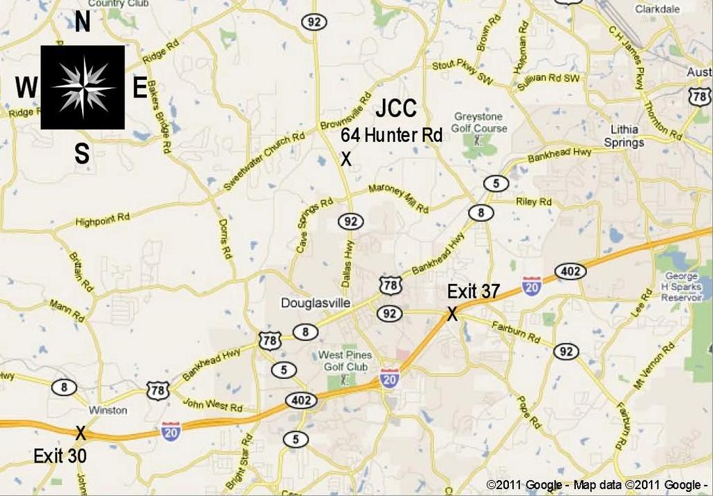 DIRECTIONS TO OUR SHOWROOM We are located on the corner of Hwy 92 N and Hunter Rd in southeastern Paulding County, GA. 64 Hunter Rd Douglasville, GA 30134 GPS Coordinates: Latitude: 33.