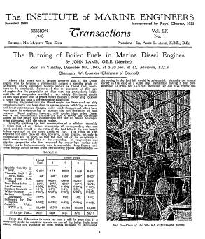 Marine Fuel Oil 1948 John Lamb presents the paper The burning of boiler fuels in Marine