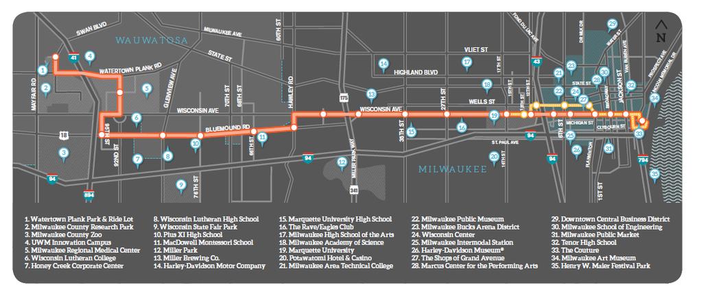 Bus Rapid Transit A grant request for the nine mile BRT route connecting Downtown Milwaukee to
