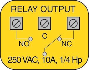 ELECTRICAL (continued) Step Five Relay Input Wiring: The relay is a single pole, double throw type rated at 250 Volts AC, 10 Amps, 1/4 Hp.