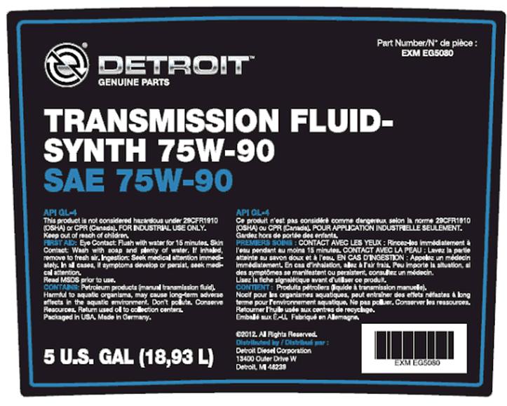 Detroit Transmission Fluid The DT12 uses a fully synthetic oil to further increase: Fuel Efficiency Lower viscosity oils that are synthetically engineered for their application reduce friction and