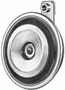 Horns Disctypehorns M 26 Galvanized metal body, black diaphragm. Sound pressure level 2 m away: 5 db(a). Power consumption: 48W. Bracket on horn with rivet nut for M8 fixing screw.