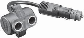load: 8A at 24V. For adapting from standard (ISO 465) or cigarette lighter sockets to two standard sockets (ISO 465). Length: 0.2 m. Cable: 2 x 0.