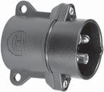 Installation material 4pole sockets and plugs (DIN 72 575) Socket, made of black plastic. Max. load: 6A at 24V (lead size.5 sq. mm), 25A at 24V (lead size 2.5 sq. mm). With rubber gasket in lid.