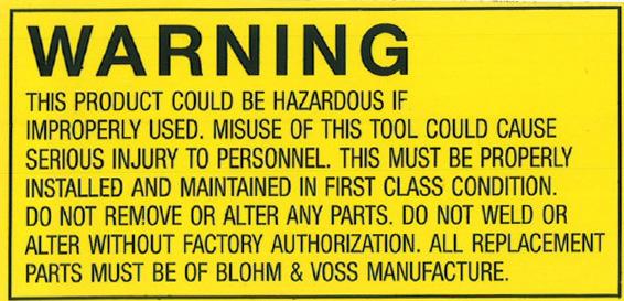WARNING NOTE WARNING Danger of pinching/ crushing hands! Keep clear of moving parts during operation. WARNING sign Hazard Hand Injury ANSI Z535.