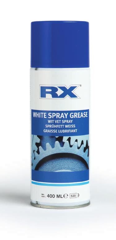 ERIKS LUBRICATION ESSENTIALS Lubricating GREASE White Grease Spray High grade white grease with PTFE and lithium soap thickener, RX White Spray Grease lubricates bearings, guiderails, chains and