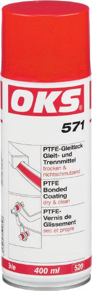 ERIKS LUBRICATION ESSENTIALS dry film PTFE Dry Film Lubricant OKS 571 gives optimal dry lubrication of sliding surfaces of different materials at low pressures, low speeds and in dusty environments.