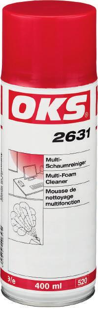 ERIKS LUBRICATION ESSENTIALS cleaners Multi Foam Cleaner OKS 2631 removes firmly adhering organic soiling such as nicotine, fat and silicone films and cleans metals, plastics, glass and rubber gently
