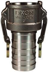 only with Dixon L-style fittings 316 stainless steel other materials to be available, contact Dixon 1", 2"