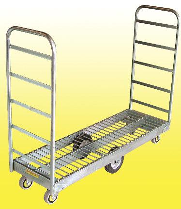 The top shelf is height adjustable or can be removed to allow an increased load on the lower platform. The rocking type wheel configuration allows greater manoeuvrability.