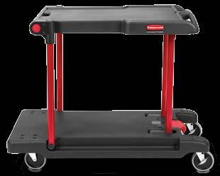 to retain items on shelf during transport Four 12.7cm non-marking (two rear locking) swivel castors help cart move easily, even through tight spaces Extended deck makes loading the lower shelf easier.