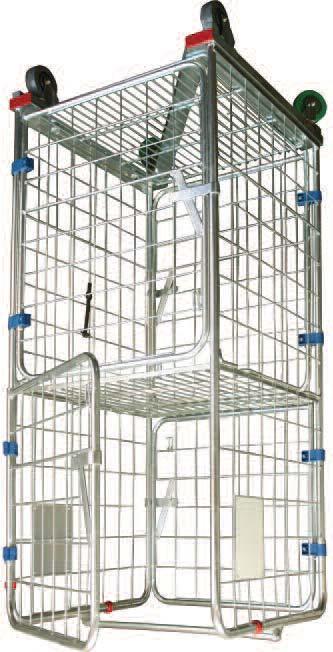 4 Door Stock Trolley Self nesting - hinged shelves - large double folding gates Floor folds up for nesting