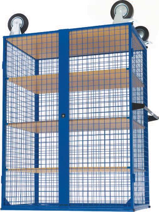 Mesh Size: 50x50mm Finish: Powdercoated blue Unit Weight: 55kg Max Load Capacity: 500kg T8430 Lockable Mesh Cage Trolley Heavy Duty Cage Trolley Fully welding