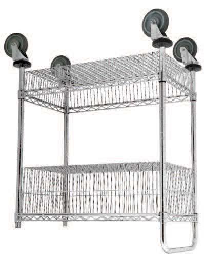 This wire trolley comes standard with 3 adjustable wire shelves and built in push handles at each end.