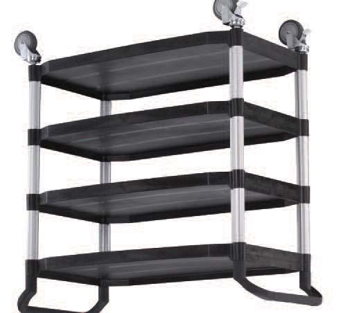 2 Tier Service Cart Heavy duty plastic construction which resists dents, chips and rust Polypropylene handles with aluminium frames Sturdy and stable but lightweight making it easy for