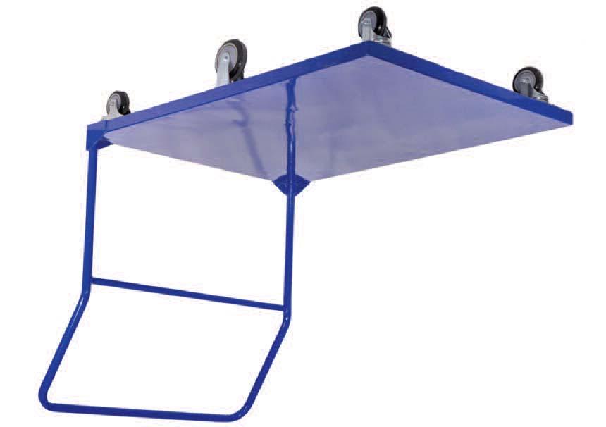 Powdercoated - Blue Handle Height: 980mm Capacity: 500kgs Image shown with optional centre wheel kit Platform Size Platform Height T3080 Extra Heavy Duty Steel Platform Trolley (1 handle)