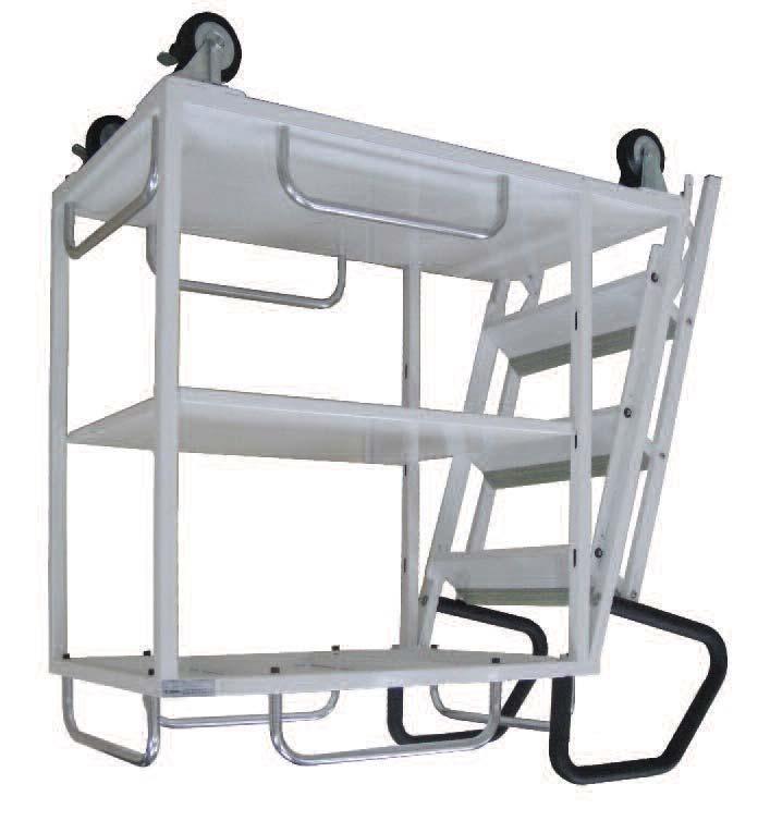 Width: 550mm Top Shelf Height: 1010mm Bottom Shelf Height: 210mm Capacity: 200kg 2 lockable castors T6150 2 Tier Order Picking Ladder Trolley 3 Step Ladder Trolley Strong 3 step ladder which folds up