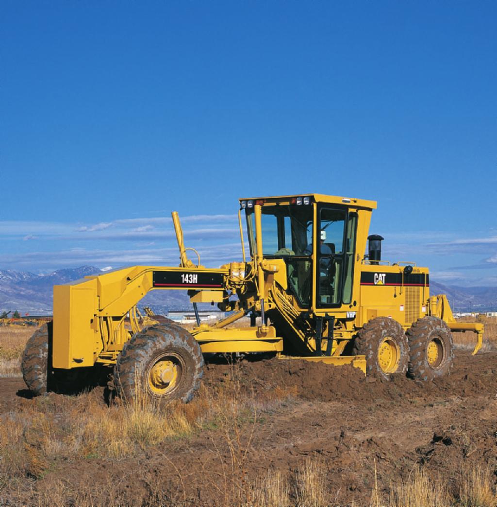 143H Motor Grader NA Version Cat 3306 turbocharged diesel engine with variable horsepower and two optional modes: Tandem Drive Operation Gears 1-3 123 kw 165 hp Gears 4-8 138 kw 185 hp All-Wheel