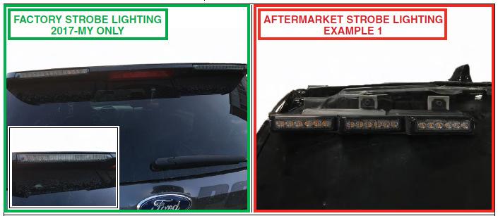 Police Interceptor Utility Rear Spoiler Sealing (continued) 2. Inspect the rear spoiler for any of the following: a. Is there aftermarket lighting or other equipment mounted to the spoiler?