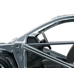 zones help absorb crash energy, while a rigid safety cage helps deflect it away from the driver and passengers.