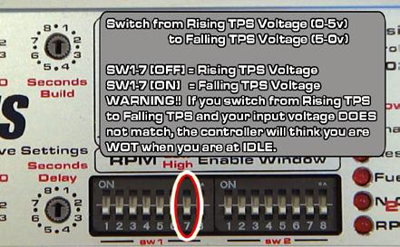 set wot trigger - 2 enable voltage Enter TPS WOT Trigger 2 Configuration Mode. The LOW RPM Window switches double as the WOT Enable Voltage values. Set the Left Switch equal to the whole volt value.