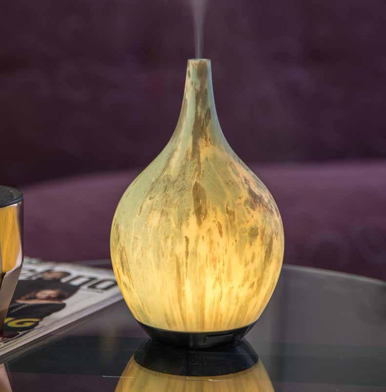 Jade ULTRASONIC ESSENTIAL OIL DIFFUSER Suggested Retail $60.00 Neutral tones of sage and brown intertwine to create a unique pattern. Pleasing to the eye with or without the warm white light feature.