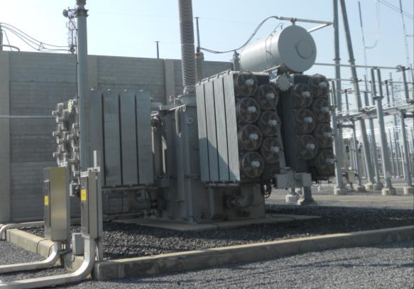 Lowers the voltage of electric power as it leaves a substation Not to be confused