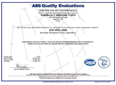 Conformance Pressure Equipment Directive ISO 9001:2008 Certificate